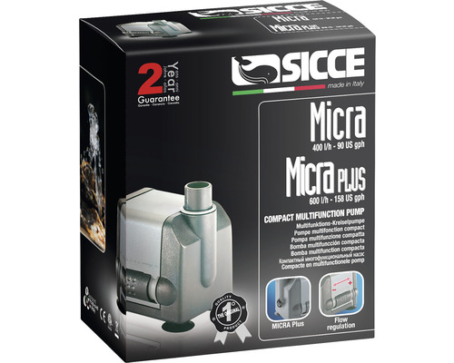 Kompaktní multifunkční čerpadlo Sicce Micra a Micra Plus v obalu produktu