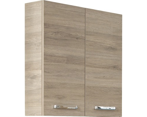 Závěsná skříňka se dvěma dvířky a kovovými úchyty