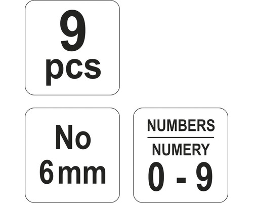 Informace o produktu: 9 kusů, číslo 6 milimetrů, čísla 0 až 9