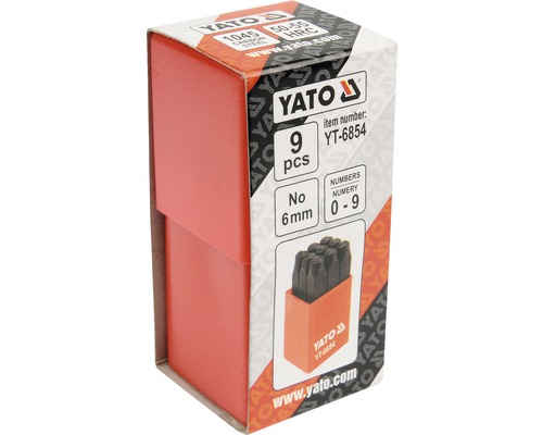 Sada raznic Yato s devíti díly, výška číslic šest milimetrů, číslo výrobku YT-6854