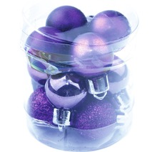 Balení fialových vánočních koulí v různých provedeních