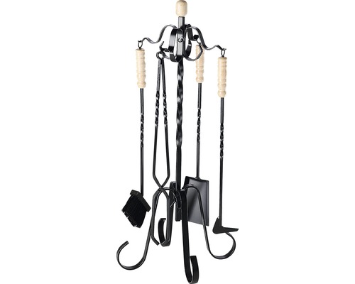 Krbové nářadí Haas & Sohn Olymp 4-dílné Sada krbového nářadí ze železa s dřevěnými rukojeťmi, skládající se z lopatky, smetáku, pohrabáče a kleští