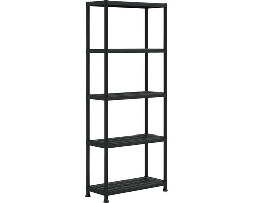 Plastový regál 1760x750x320 mm, 5 polic, nosnost 125 kg, černý Plastový regál 1760x750x320 mm, 5 polic, nosnost 125 kg, černý