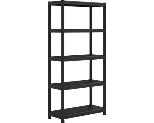 Plastový regál 1820x900x400 mm, 5 polic nosnost 275 kg, černý Plastový regál 1820x900x400 mm, 5 polic nosnost 275 kg, černý