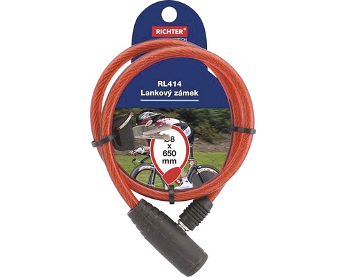 Kabelový zámek Richter o průměru 8 x 650 milimetrů pro zabezpečení jízdních kol