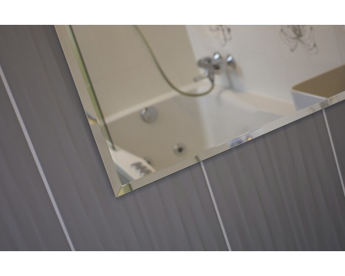 Detail zrcadla na stěně koupelny s obklady