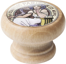 Dřevěný nábytkový knoflík s motivem sedící ženy