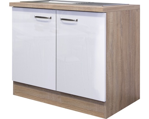 Kuchyňská skříňka s dřezem a pracovní deskou Flex Well Valero šířka 100 cm bílá Spodní skříňka se dvěma dvířky a dřezem