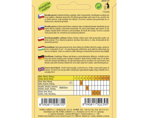 Informace o setí a sklizni bazalky