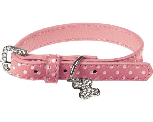 Růžový obojek pro psy s kostěným přívěskem a kamínky