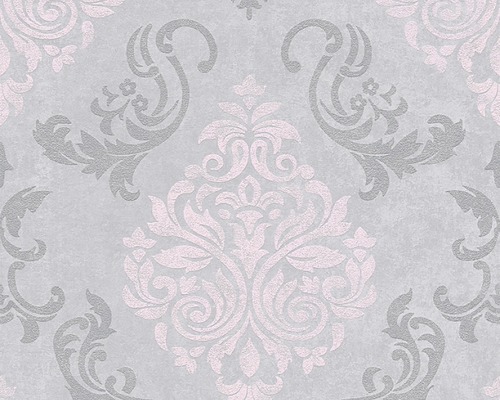Vliesová tapeta, s efektem, motiv ornament, šedo-růžová