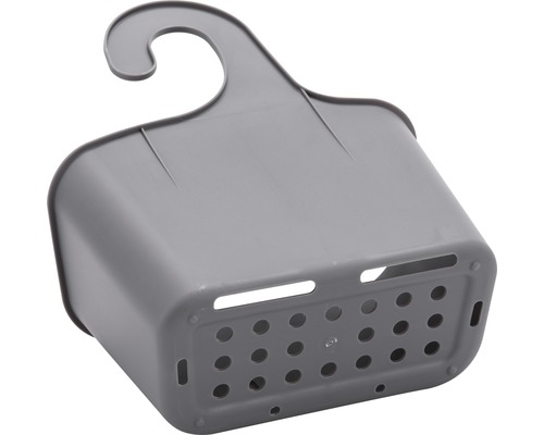Šedý plastový organizér do dřezu s háčkem