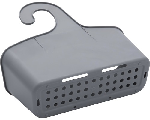 Šedý sprchový košík s hákem k zavěšení