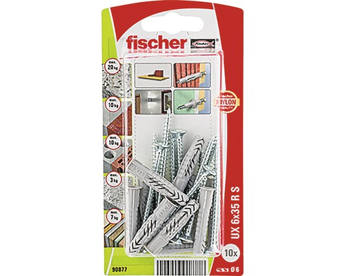 Univerzální hmoždinka Fischer UX 6x35 se šroubem, balení 10 ks Fischer Univerzální hmoždinky UX 6x35 RS se šrouby, 10 kusů