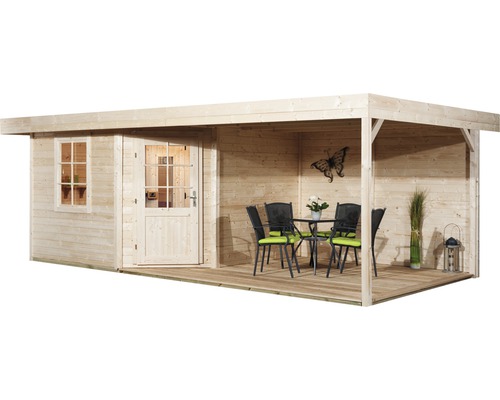 Dřevěný zahradní domek s terasou a posezením