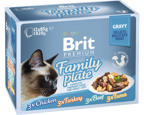 Kapsičky pro kočky Brit Premium Cat Pouch Family Plate Gravy 1020 g (12x 85 g)