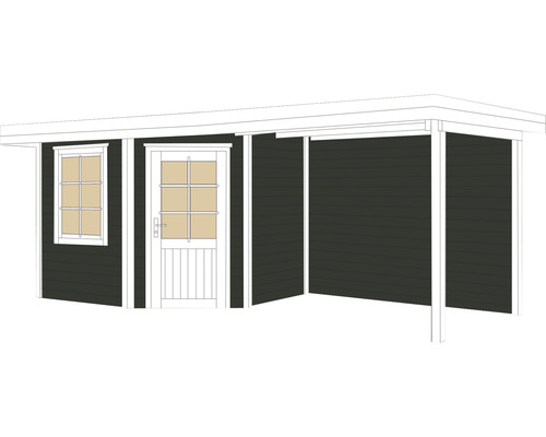 Dřevěný zahradní domek s oknem a dveřmi