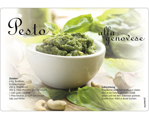 Obkladový panel do kuchyně mySPOTTI pop Pesto 41x59 cm Pesto alla genovese s bazalkou a piniovými oříšky v bílé misce