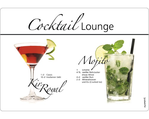 Obkladový panel do kuchyně mySPOTTI pop Koktejl 41x59 cm Koktejlový salonek s nápoji Kir Royal a Mojito