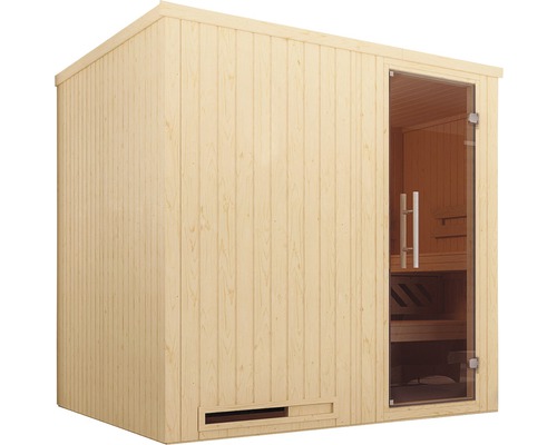 Dřevěná sauna se skleněnými dveřmi