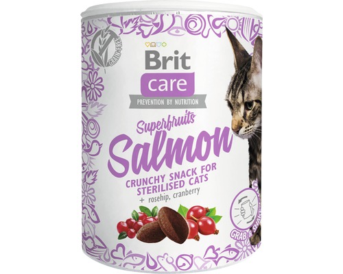 Pamlsky pro kočky Brit Care Cat Snack Superfruits Salmon 100 g Brit Care pochoutka pro kočky s lososem a superovocem pro sterilizované kočky