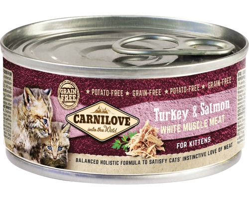 Konzerva pro kočky Carnilove Turkey & Salmon for Kitten 100 g Carnilove mokré krmivo pro kočky s krůtím a lososem pro koťata v konzervě