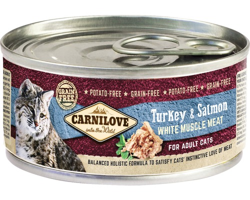 Konzerva pro kočky Carnilove Turkey & Salmon for Cats 100 g Carnilove mokré krmivo pro kočky s krůtím a lososem pro dospělé kočky