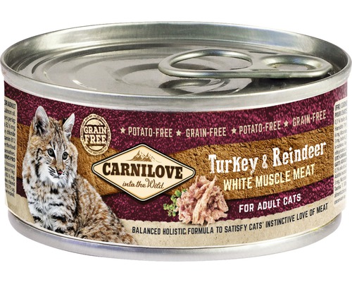 Konzerva pro kočky Carnilove Turkey & Reindeer for Cats 100 g Carnilove mokré krmivo pro kočky s krůtím a sobím masem v konzervě