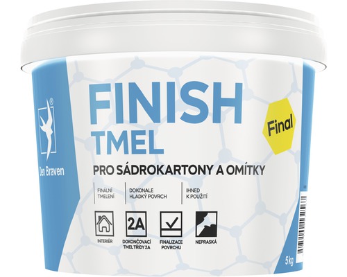 Tmel na sádrokarton DEN BRAVEN Finish, 14 kg + brusná mřížka Den Braven Finish tmel na sádrokarton a omítky, 5 kilogramů