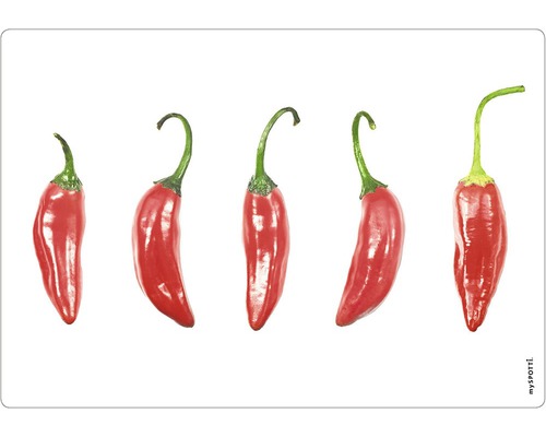 Obkladový panel do kuchyně mySPOTTI pop Feferonky 41x59 cm Pět červených chilli papriček
