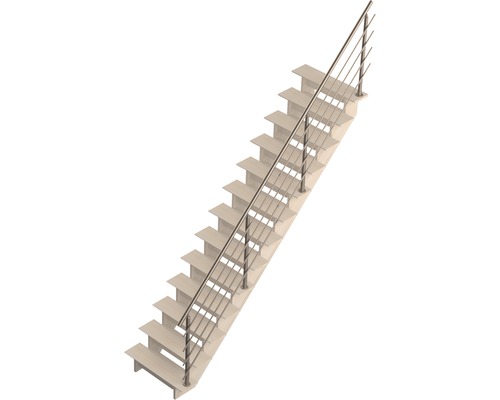 Pertura zahnuté schody Linos rovné bez zábradlí 12 schodů/13 stoupání B.85 cm buk