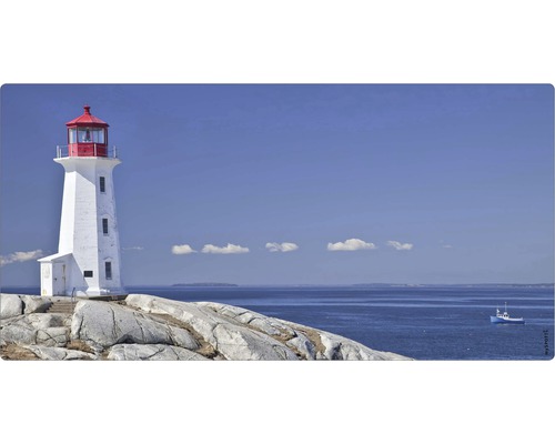 Koupelnová zádní stěna mySPOTTI aqua Lighthouse 90x45 cm Maják na skalách u moře pod modrou oblohou