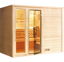 Sauna ze dřeva se skleněnými dveřmi
