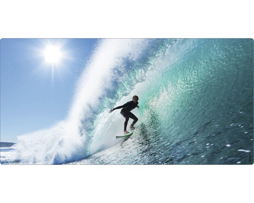 Koupelnová zádní stěna mySPOTTI aqua Surfing USA 90x45 cm Surfař jezdí na vlně.