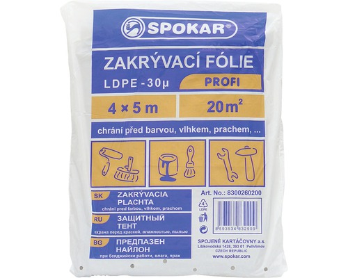 Zakrývací fólie LDPE 30MY transparentní 4x5m Spokar zakrývací fólie 4 x 5 metrů