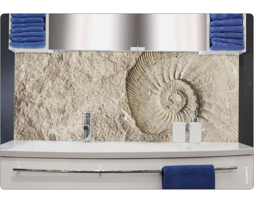 Koupelnová zádní stěna mySPOTTI aqua Fossil 140x45 cm Koupelnové umyvadlo se zadní stěnou a ručníky