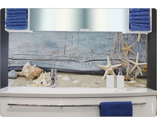 Kuchyňská zástěna s motivem pláže v koupelně