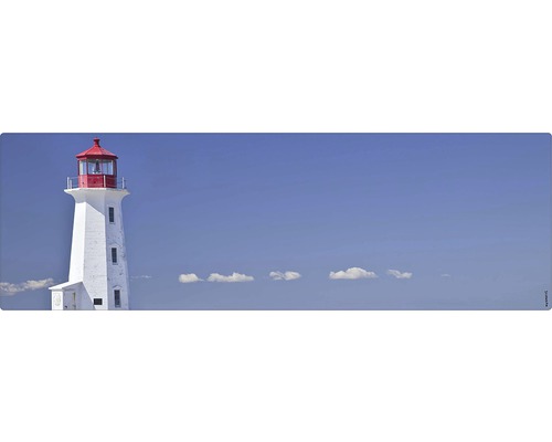 Koupelnová zádní stěna mySPOTTI aqua Lighthouse 140x45 cm Ilustrace majáku na pozadí modré oblohy