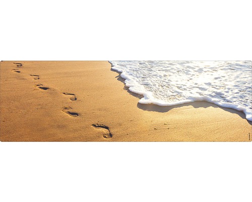Koupelnová zádní stěna mySPOTTI aqua Walk away 140x45 cm Stopy v písku na pláži