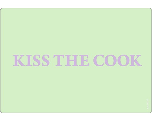 Obkladový panel do kuchyně mySPOTTI pop Kiss the cook 41x59 cm Rohožka s textem „KISS THE COOK“