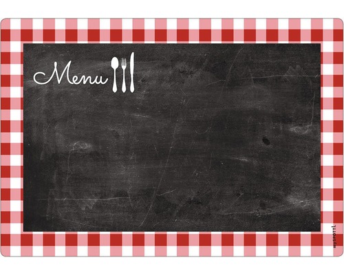 Obkladový panel do kuchyně mySPOTTI memo Menu 41x59 cm Prostírání s tabulovým povrchem a červeno-bílým kostkovaným okrajem pro menu