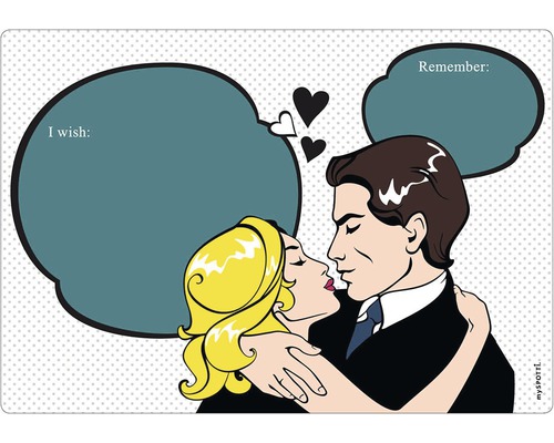 Obkladový panel do kuchyně mySPOTTI memo I wish 41x59 cm Prostírání Myspotti s komiksovým motivem páru