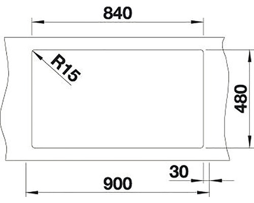 Technický výkres s rozměry: délka 900 mm, šířka 480 mm