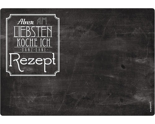 Obkladový panel do kuchyně mySPOTTI memo Rezept 41x59 cm Krájecí prkénko s nápisem Ale nejraději vařím úplně bez receptu