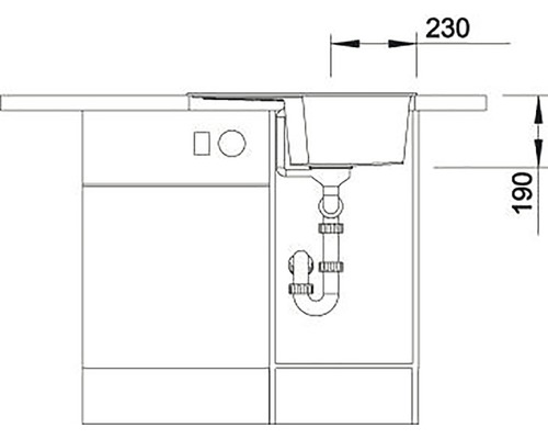 Technický nákres skříňky pod umyvadlo s umyvadlem a rozměry