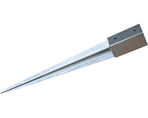 Kotevní patka 81x81x750 mm, pozinkovaná, 1 ks Zemní kotva z kovu s hranatým držákem sloupku