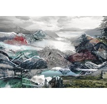 Ilustrace horské krajiny s jezerem