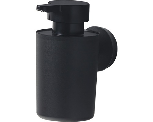 Černý dávkovač mýdla pro montáž na stěnu