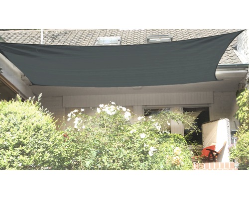 Sluneční plachta 4x napínací lanko, PES 280 g/m², antracit 240x240 cm Obdélníková sluneční plachta nad terasou, která poskytuje stín