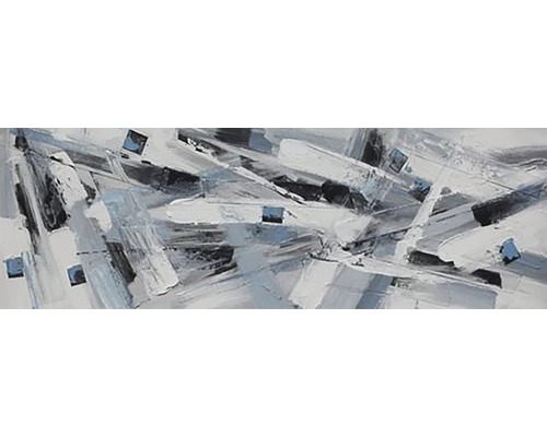 Ručně malovaný obraz Connected 50x150 cm Abstraktní malba s geometrickými tvary v různých odstínech šedé